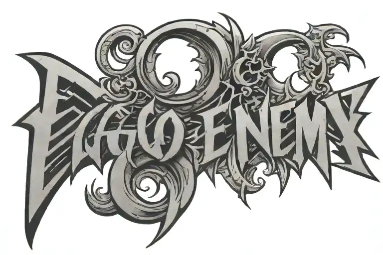  i want is to say "ego is the enemy", in a heavy metal font tattoo design idea