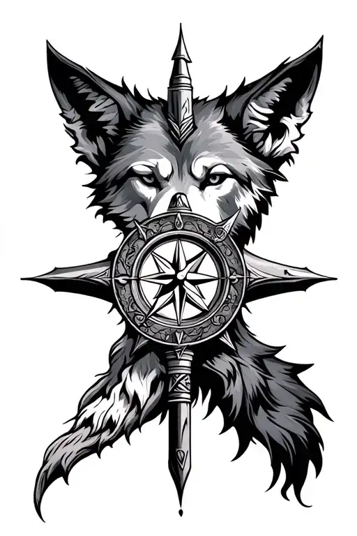 vegvisir viking compass and wolf tattoo design idea