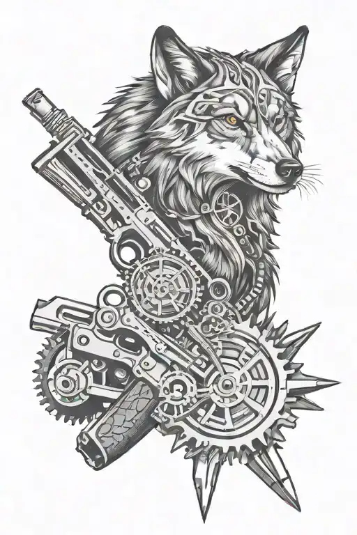 watch, wolf böhse onkelz, gears, rifle carbine tattoo design idea