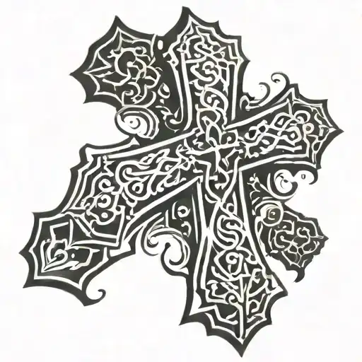 Simple All Black cross going through all black head tattoo design idea