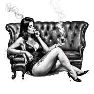 sexy woman sitting alcohol smokes tattoo design idea