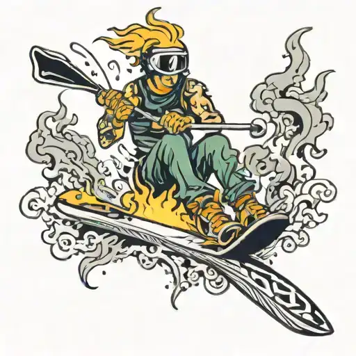 ski make with flaming 100 dollar bills tattoo design idea