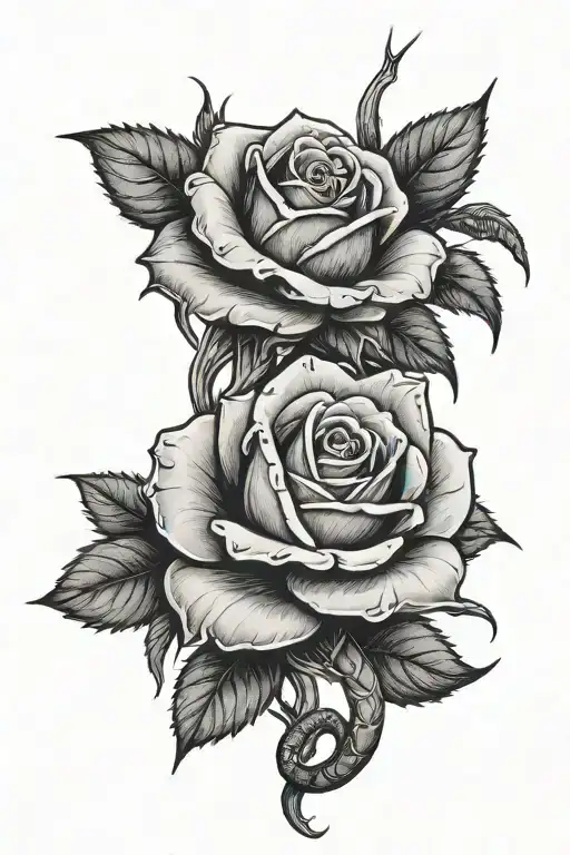 rose with thorns on stem and a snake wrapped around stem tattoo design idea