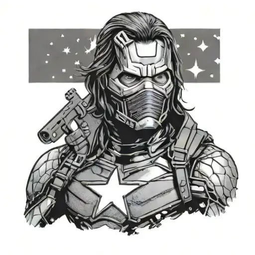 marvel winter soldier in half face mask tattoo design idea