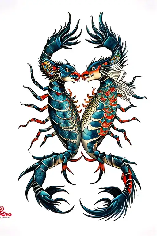 Full arm sleeve of a scorpio falling in love with a pisces with mandala design.  tattoo design idea