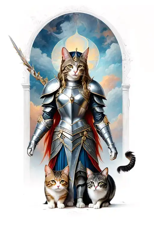 freya full size in armor with cats tattoo design idea