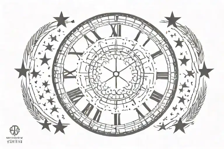 Roman numerals 1977 with moon and stars tattoo design idea