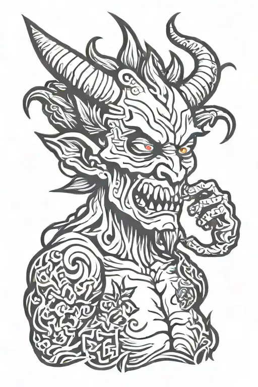 Demon smoking weed tattoo design idea