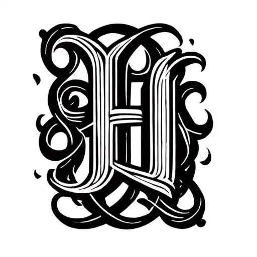 intertwined letters B H J cursive writing tattoo design idea