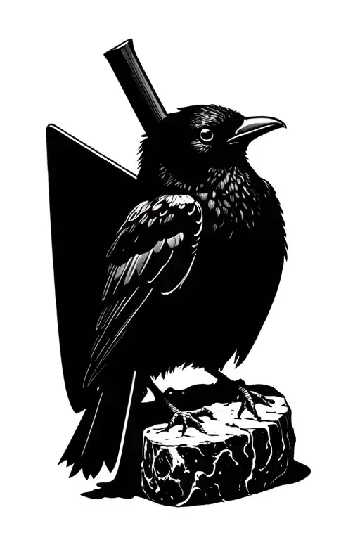 Black bird sitting on a meat cleaver tattoo design idea