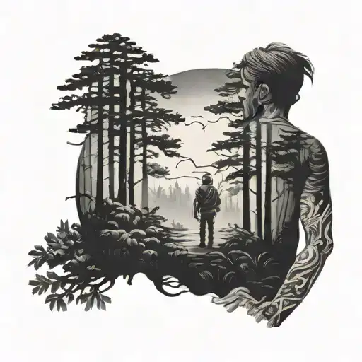 Forest and lonely man  tattoo design idea