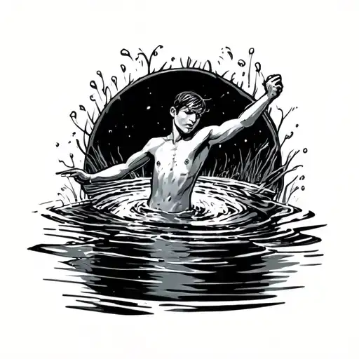 a short-sleeve swimmer swims in a dirty ditch tattoo design idea