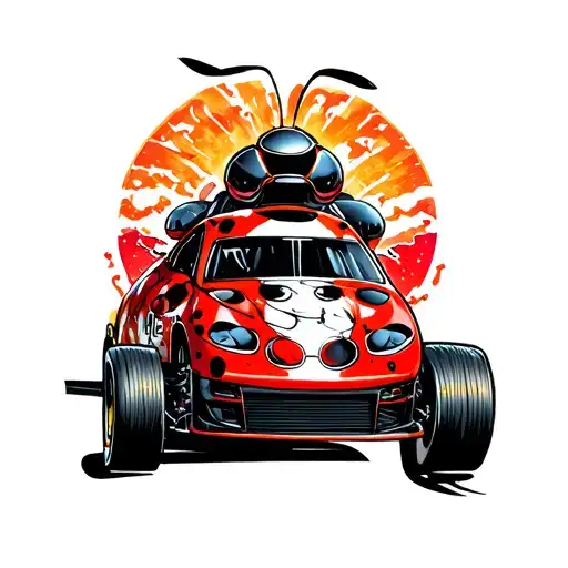 lady bug driving a nascar car tattoo design idea