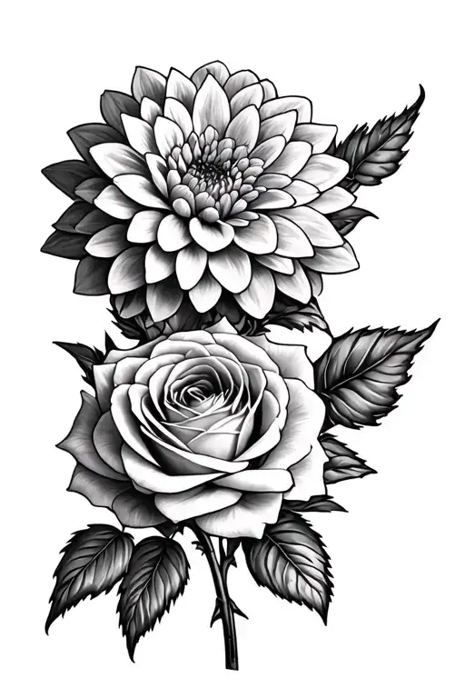 Dahlia and a rose bouquet tattoo design idea