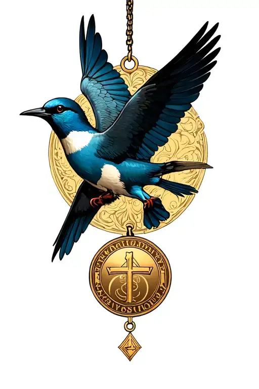 swallow and Saint Christopher medallion tattoo design idea