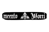 A band with a Valknut in the center and on the one hand the word "memento" and the other "Mori" written in Rune tattoo design idea
