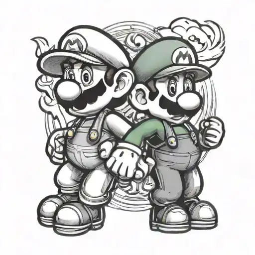 mario back to back with luigi with holding fireball  tattoo design idea