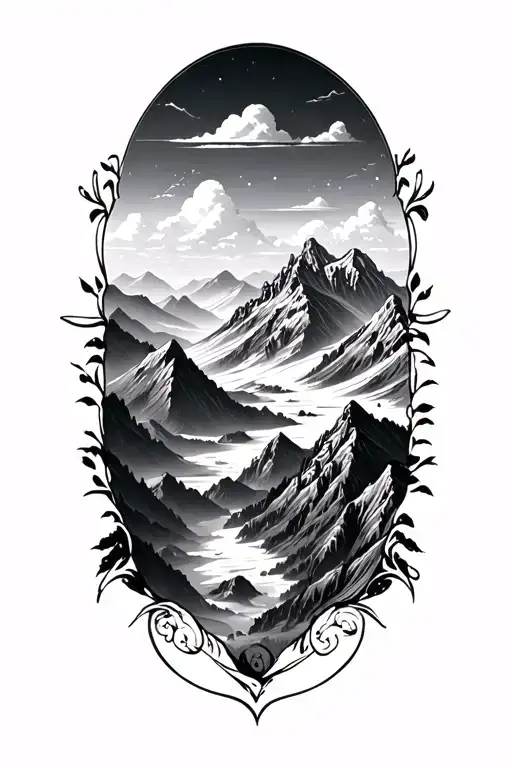 mountains panorama tattoo design idea