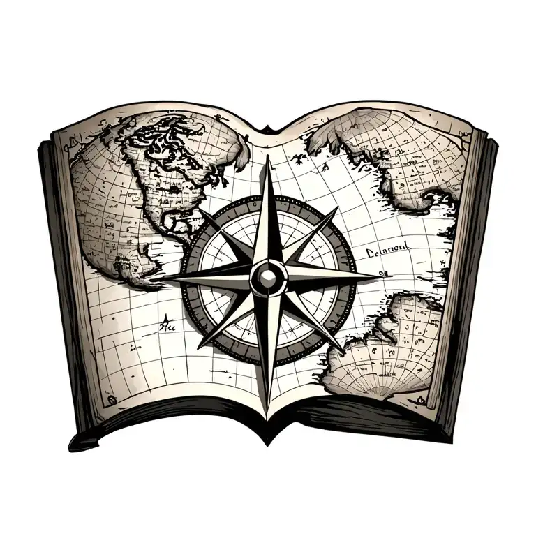 old school map with compass rose tattoo design idea