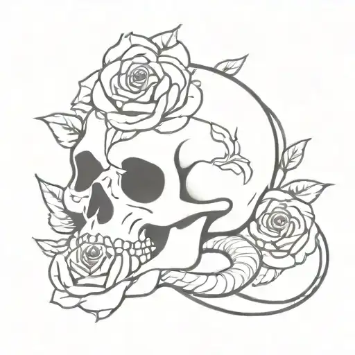 little skull with roses and a snake  tattoo design idea