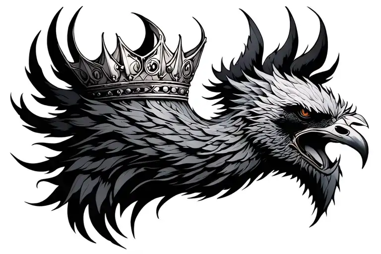 Phoenix Neck with crown tattoo design idea