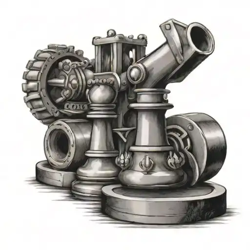 chess pieces behind a bulldozer inspired by courage  tattoo design idea