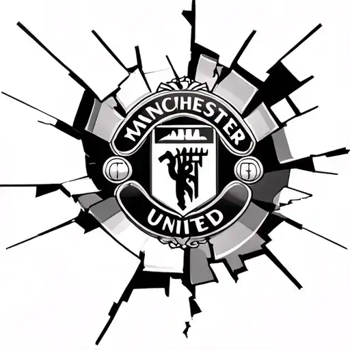 A broken clock show the time 15:04 Near the logo Manchester United tattoo design idea