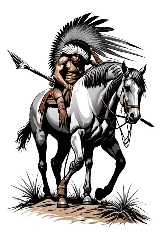 Seminole Indian Planting A Spear Horse Back tattoo design idea