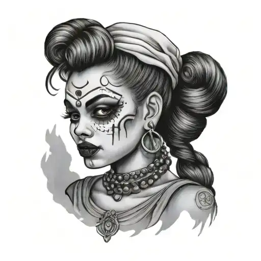 chola girl in clown make up tattoo design idea