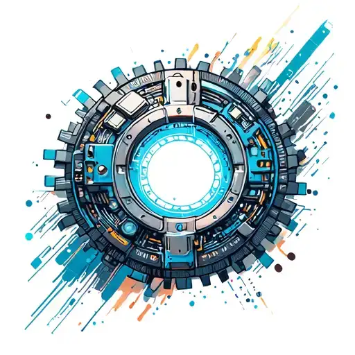 cyberpunk round electronics gears tattoo design idea