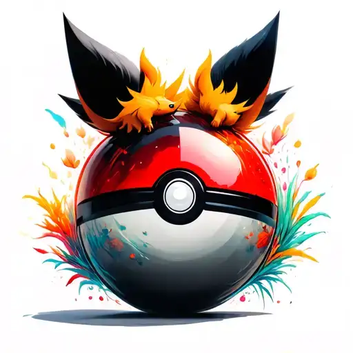 Black Pokeball with Vulpix Inside tattoo design idea