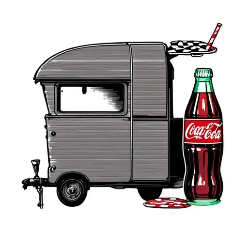 a caravan, a checkers game and a Coke bottle with a straw tattoo design idea