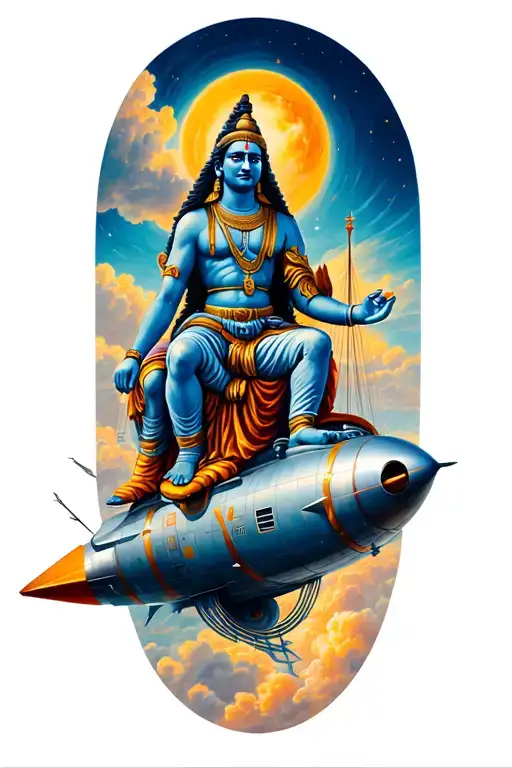 shiva sits next to lenin riding on a rocket ship sailing tattoo design idea