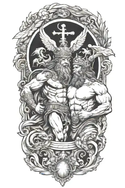 detailed tattoo of Zeus and athena tattoo design idea