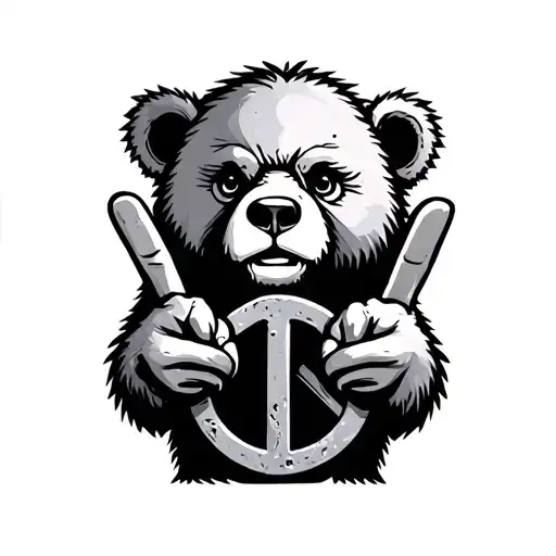 Grateful Dead Bear holding concrete peace sign tattoo design idea
