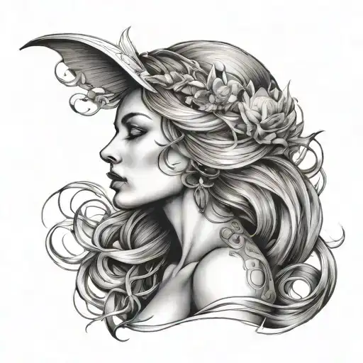 sensual woman upper body celestial tattoo design idea