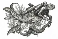 scuba diver and moray eel tattoo design idea
