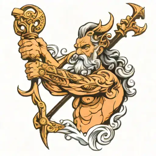 Poseidon holding a trident tattoo design idea