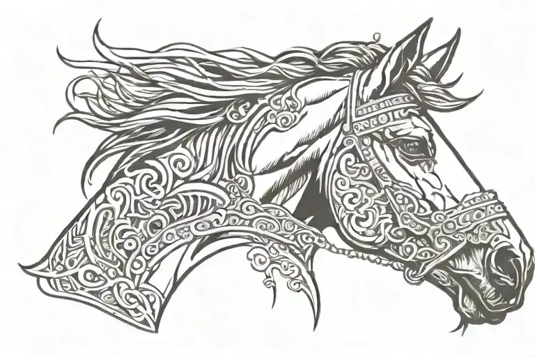 Arabian Horse head line drawing style tattoo design idea