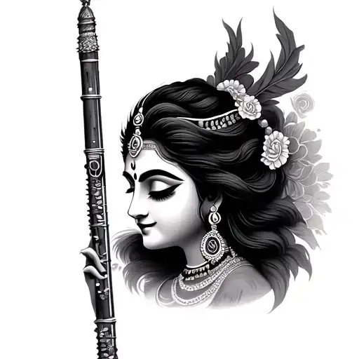 Krishna flute with fierce look tattoo design idea