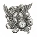 cross, infinity, clock, hope tattoo design idea