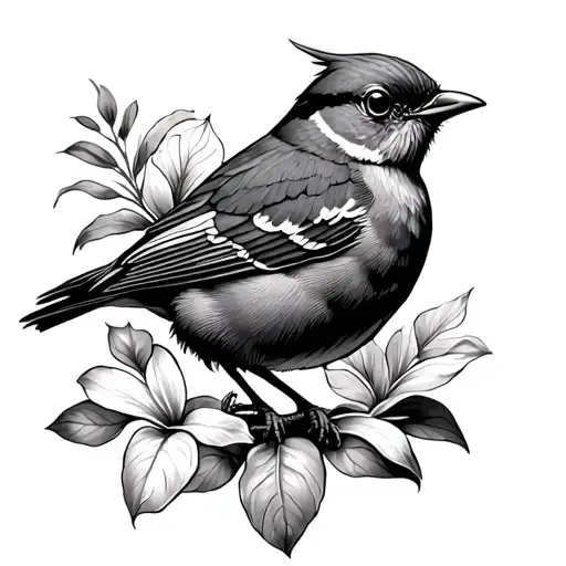 frangipanier reunion Island Robin surrounded tattoo design idea