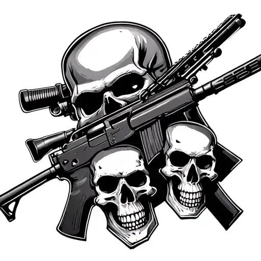 Rifles and skulls black out tattoo design idea