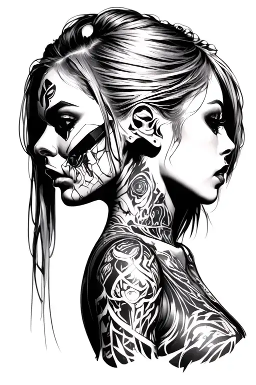 girl cyberpunk 2077 nude tattoo design idea