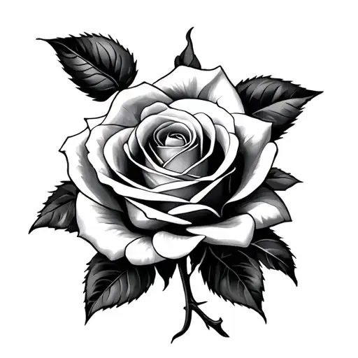 Black and gray tattoo with a subtle touch of color. A realistic rose, slightly tilted, faded with elegance tattoo design idea