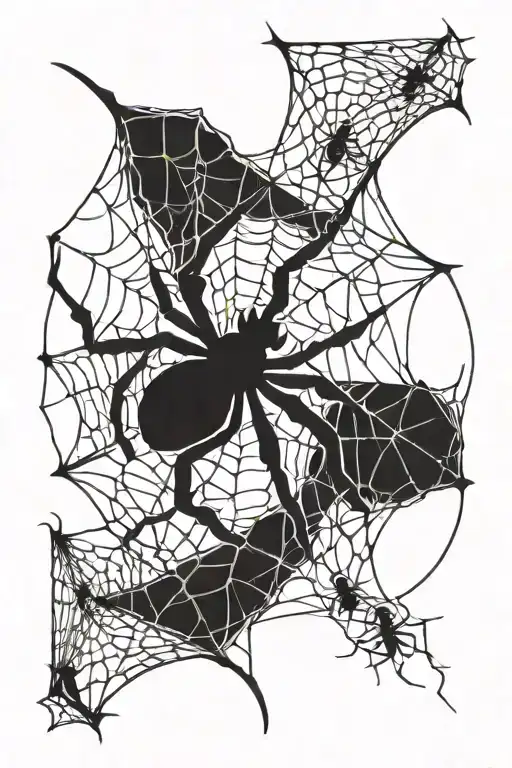 spiders and spiderwebs hanging tattoo design idea