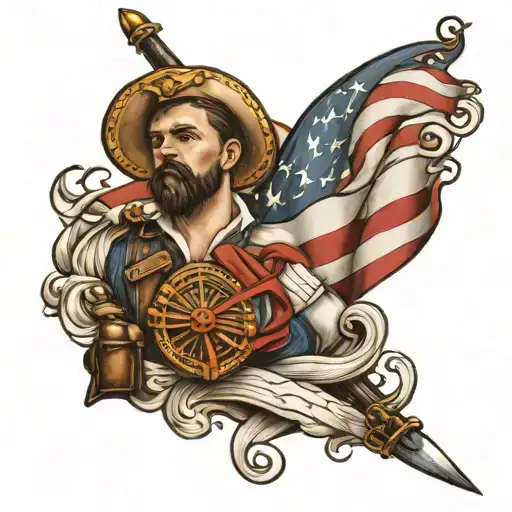 soldier, sailor American flag intertwined tattoo design idea