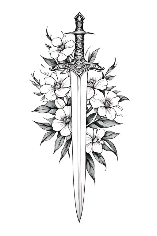 sword and flowers tattoo design idea