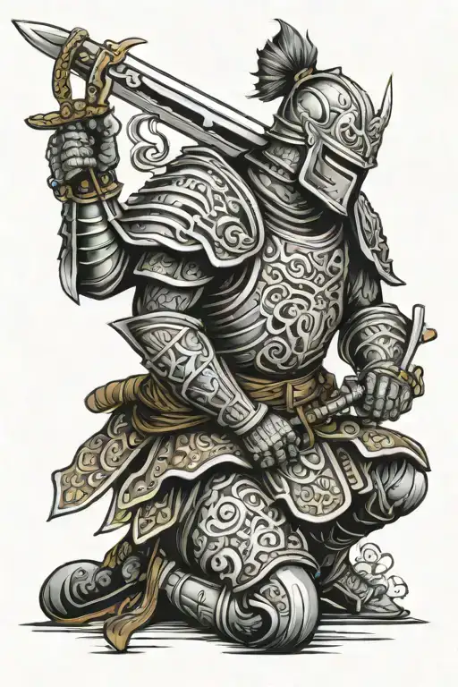 knight with sword kneeling tattoo design idea