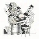 Dad And Son Playing Piano tattoo design idea